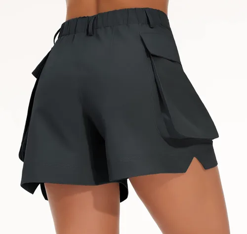 Vista 3 de THE GYM PEOPLE Pantalones cortos de senderismo para mujer, cintura alta, elásticos, pantalones cortos de entrenamiento al aire libre con bolsillos