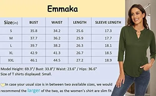 Vista 5 de Camisas de manga 34 para mujer, camisetas con cuello en V, blusas de trabajo
