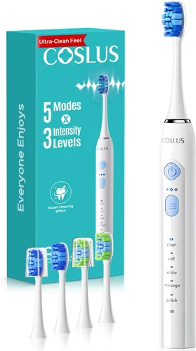 Vista 12 de COSLUS Cepillo de dientes eléctrico C30 para adultos: 3 intensidades y 5 modos personalizados para una sensación efectiva pero suave ultra limpia, 2