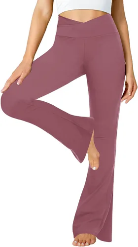 Vista 10 de ZOOSIXX Pantalones de yoga acampanados para mujer, leggings cruzados suaves con corte de bota