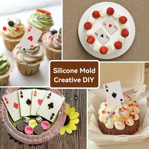 Vista 4 de Moldes de silicona para tarjetas de póquer, molde de silicona para hornear, moldes de silicona para alimentos, utensilios para hornear para pastel