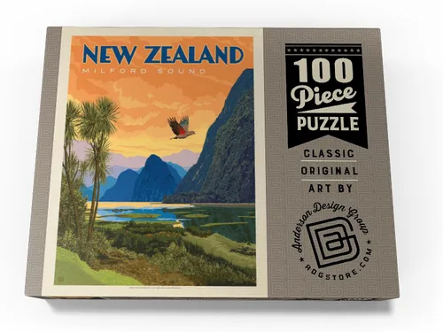 Vista 4 de MyPuzzle New Zealand: Milford Sound, Vintage Poster - Rompecabezas prémium de 100 piezas para adultos