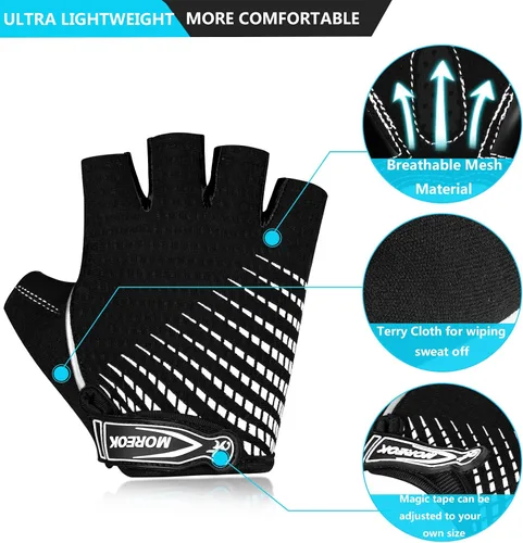 Vista 2 de BIKINGMOREOK Guantes de ciclismo para hombres y mujeres, guantes de bicicleta transpirables, almohadillas de gel de 0.197in, guantes de bicicleta