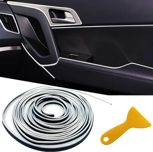 Vista 8 de Tiras decorativas para interior de automóvil, ajuste universal de 9.8 pies para puertas y tablero, decoración de electrochapado flexible, accesorios