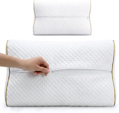 Vista 3 de Almohada de viaje de espuma viscoelástica Royal Therapy, almohada para el cuello de bambú ajustable para dormir de lado (viaje 18 x 12 x 5)