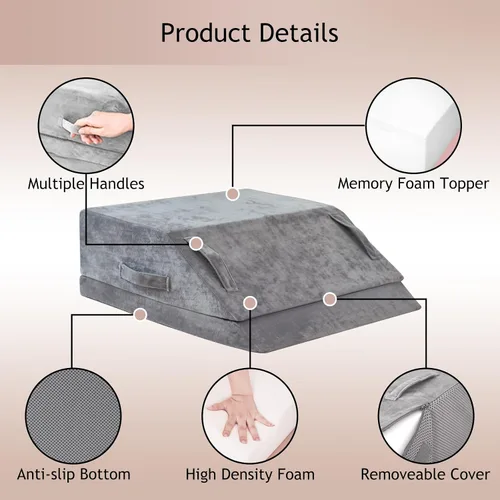 Vista 4 de Almohada de cuña para dormir, almohada de cuña para cama después de la cirugía, almohada de espuma viscoelástica de 2 alturas para elevación