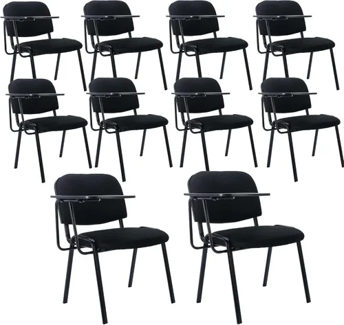 Vista 13 de HNY Juego de 5 sillas negras con brazo para tableta, cómodas de poliuretano, para oficina, sala de espera, apilables, sillas de recepción con mesa