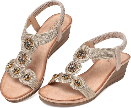 Vista 6 de SHIBEVER - Sandalias de plataforma para mujer, correa elástica en el tobillo y puntera abierta, elegantes, para mujer, para el verano