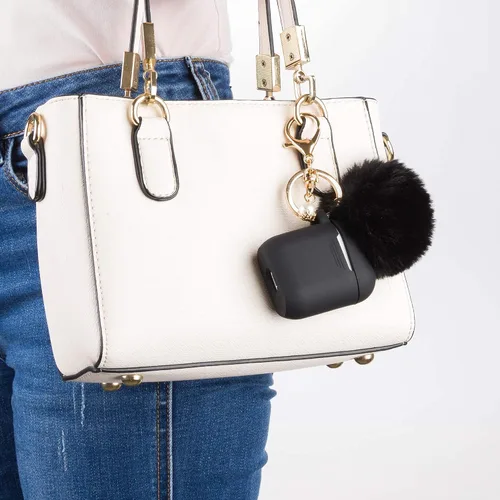 Vista 4 de Filoto Compatible con Funda para Airpod 2 y 1, Linda Funda Protectora de Silicona Accesorios Fundas/Llavero/Pompón, Mejor Regalo para Niñas y Negro