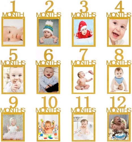 Vista 7 de Cartel de fotos de primer cumpleaños para niño y niña, cartel de fotos de primer cumpleaños, registro de crecimiento del bebé, imágenes de 1 a 12