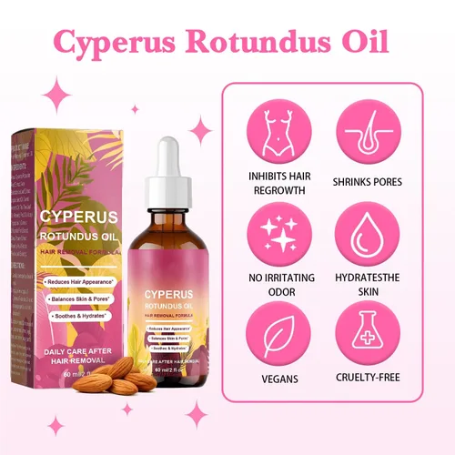 Vista 2 de Cyperus Rotundus - Aceite de depilación - Inhibidor natural del crecimiento del cabello Aceite hidratante de la piel para todo