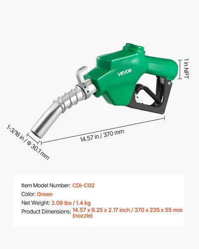 Vista 7 de VEVOR - Boquilla de combustible automática de 1 pulgada NPT, tasa de flujo máxima de 21.6 GPM, boquilla de bomba de gasolina diesel con apagado