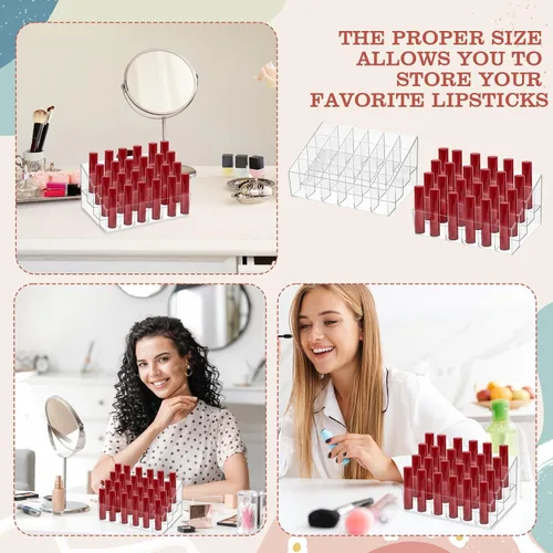 Vista 3 de MAQUITA Organizador de lápiz labial, 4 piezas, 24 ranuras, acrílico para lápiz labial, maquillaje, estuche organizador de exhibición, caja