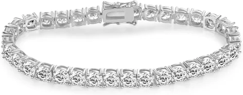 Vista 4 de Gemsme Pulsera de tenis de 560.276 in para mujeres y hombres, chapada en oro blanco de 18 quilates, 560.276 in, circonita cúbica redonda, pulsera