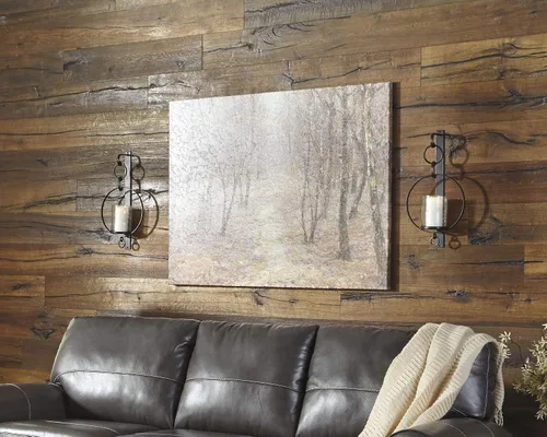 Vista 5 de Signature Design by Ashley - Aplique de pared con velas de gran tamaño, decoración en tono bronce Clear glass hurricane, Bronze-tone metal wall
