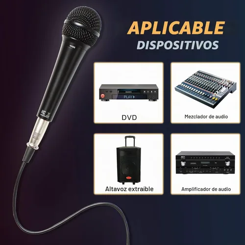 Vista 5 de Micrófono de karaoke para cantar, micrófono dinámico Perrycom con interruptor de encendido y apagado, clip de micrófono de mano, micrófono XLR