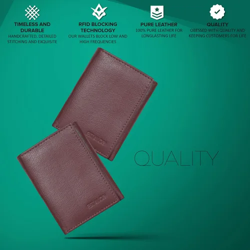 Vista 3 de Billetera de tres pliegues para hombre Cartera de piel auténtica con bloqueo RFID con 9 ranuras para tarjetas
