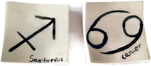 Vista 6 de Clay Ring Dish, Small Square Handmade Ceramic Trinket Dish, Small Tealight Candle Holder, Teabag Holder (Aquarius)