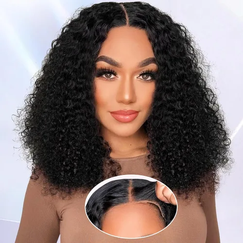 Vista 25 de AISI Cyrly - Peluca de cabello humano estilo Bob de 1800 % de densidad, sin pegamento, con cierre de encaje HD de 5 x 5, pelucas rizadas de cabello