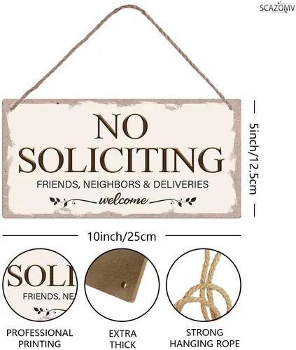 Vista 2 de No Soliciting Family Friends Neighbors Deliveries - Cartel de bienvenida divertido de madera rústica para puerta delantera, estilo vintage