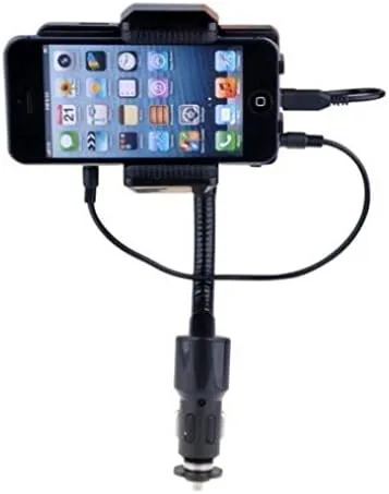 Vista 2 de Soporte de carga para transmisor FM todo en uno para automóvil, puerto USB, soporte giratorio de cuello de cisne para iPhone 8, iPhone SE, iPod Nano