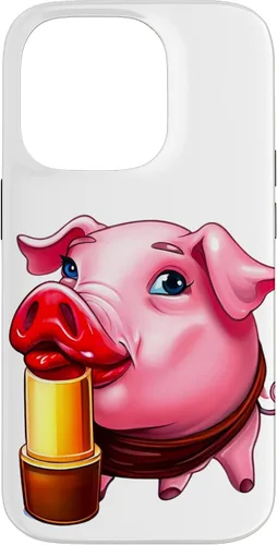 Vista 17 de Funda para iPhone 17 con lápiz labial para niñas en un cerdo