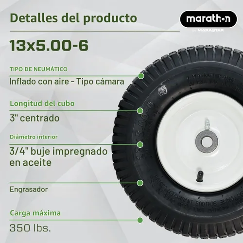 Vista 2 de Marathon 20336 13x5.00-6" neumático neumático y conjunto de rueda, neumático de repuesto para cortacésped