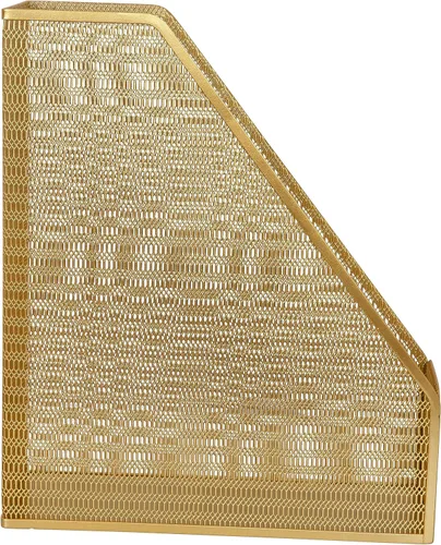 Vista 10 de Martha Stewart Ryder - Soporte para archivador de revista de malla dorada con ranura única, organizador de escritorio, 9.75 x 3.75 x 11.5 pulgadas
