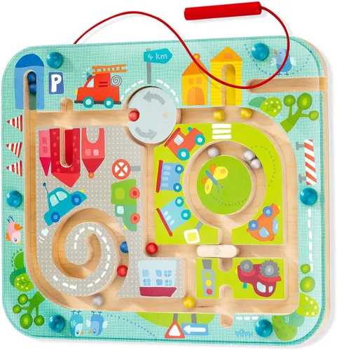 Vista 9 de HABA Tablero ocupado para niños de 2 a 4 años: juego de rompecabezas magnético de laberinto de números, juguetes de viaje para niños en edad
