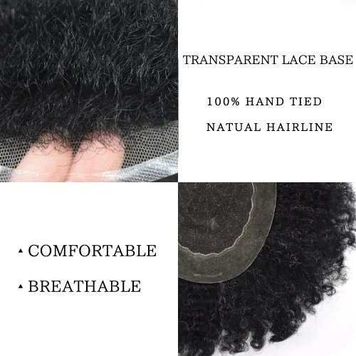 Vista 3 de Unidad de cabello de tejido afro para hombres negros, sistema de reemplazo de cabello humano brasileño para hombres africanos estadounidenses encaje