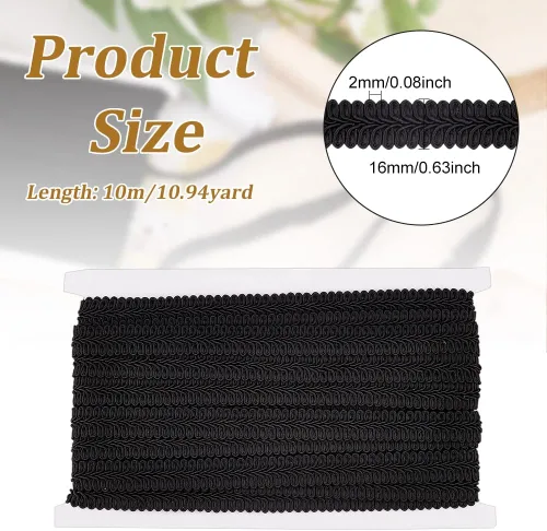 Vista 2 de FINGERINSPIRE 11 yardas de 5/8 pulgadas de color negro trenza de poliéster decorativo trenza Gimp Trim para bricolaje, manualidades, disfraces