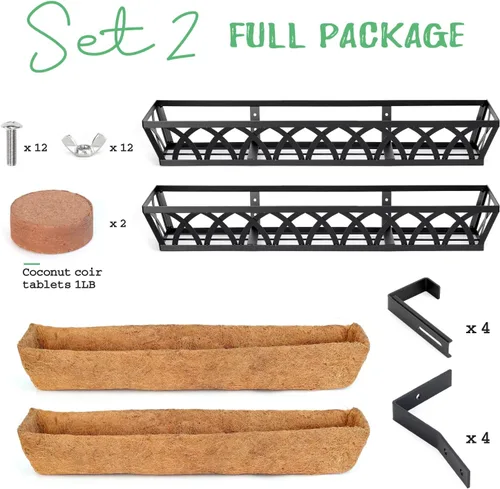 Vista 4 de Jardinera Colgante para Ventana, Cesta Colgante de Metal Negro de 24 Pulgadas para Plantar Flores con Forro de Coco para Balcón Exterior, Porche