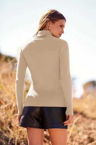Vista 2 de PRETTYGARDEN - Suéter de punto de cuello alto para mujer, manga larga, suave, ajuste clásico