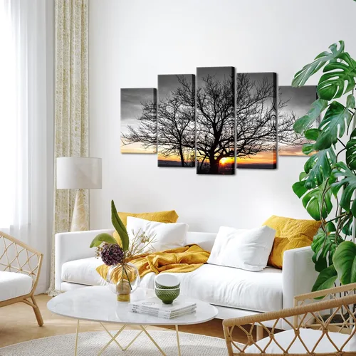 Vista 4 de Artmyharbor Arte de pared de 5 piezas de árbol en blanco y negro al amanecer