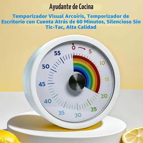 Vista 3 de Temporizador visual, temporizador de cocina, disco arcoíris, temporizador de cuenta regresiva de 60 minutos para niños y adultos, herramienta