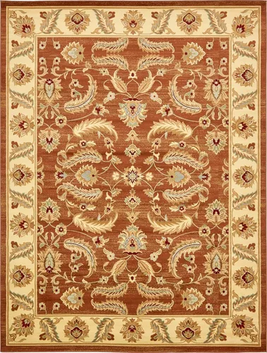 Vista 41 de Unique Loom - Colección Voyage - Alfombra redonda tradicional oriental, marrón, Polipropileno, Marrón/Azul Claro