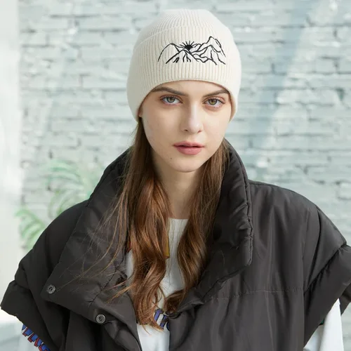 Vista 5 de MUQU Gorros para hombre diseño de gorro con bordado de montaña gorro de punto cálido de invierno gorros con puños