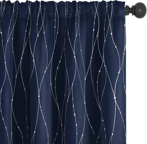 Vista 18 de Deconovo - Cortinas opacas con diseño de líneas onduladas y lunares, para dormitorio y sala de estar.