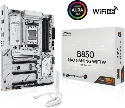 Vista 11 de ASUS B850 MAX Gaming WiFi W - Placa base AMD AM5 ATX, PCB blanco, DDR5, PCIe 5.0 listo, 3X M.2, Wi-Fi 6E, LAN de 2.5 Gb, USB 10 Gbps tipo C