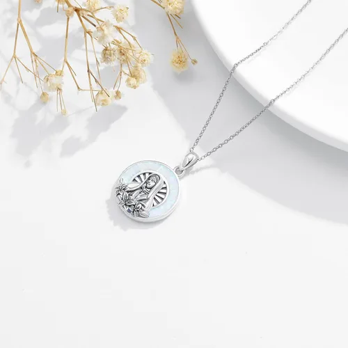 Vista 3 de LONAGO Collar con colgante de medalla milagrosa de la Virgen María con ópalo creado en la Marina Blessed Mother Necklace Regalo para mujeres Día