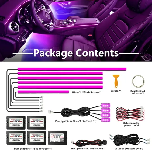 Vista 5 de Luces de acrílico para interiores de automóvil, accesorios de automóvil, tira de luces LED 10 en 1 con control de aplicación, 175 pulgadas, 593