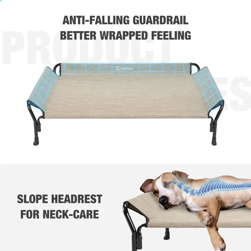 Vista 2 de Veehoo Cama elevada refrescante para perros, cuna elevada XL para mascotas con barandilla y reposacabezas inclinado, malla Teslin transpirable Negro