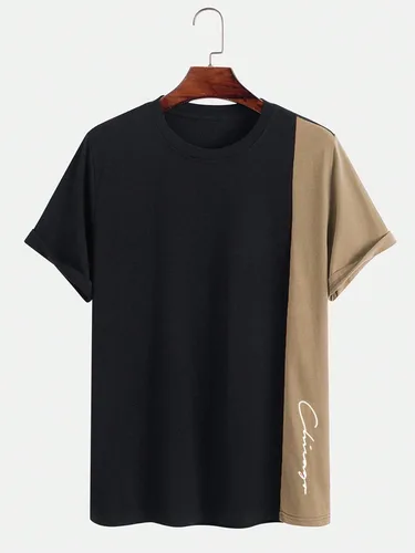 Vista 3 de SOLY HUX Camiseta de manga corta con estampado de letras y bloques de color para hombre