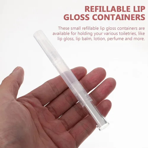 Vista 6 de 3 botellas vacías de brillo de labios de 0.1 fl oz (0.1 fl oz), recargable transparente, lápiz giratorio cosmético, aplicador de brillo de labios