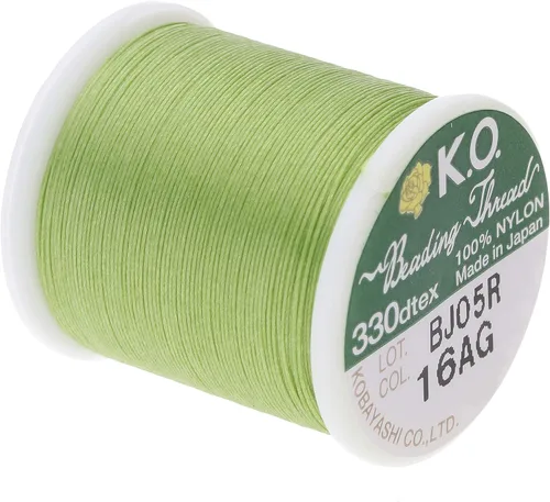 Vista 2 de KO Hilo de nailon para cuentas, color verde manzana, japonés previamente encerado 100% nailon, 330TEX, resistente a enredos, carrete de 50 m / 55