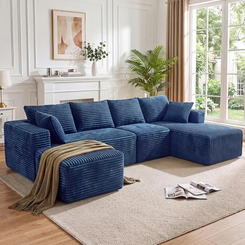 Vista 33 de Sofá modular en forma de L para sala de estar, sofá modular sin huesos con diván, sofá de pana con asiento profundo, no requiere montaje, negro