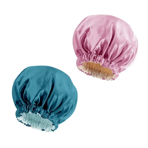 Vista 20 de Gorro de satén de seda para dormir, gorro de satén para dormir, gorro de satén para dormir para cabello natural y rizado (negro y verde negruzco)