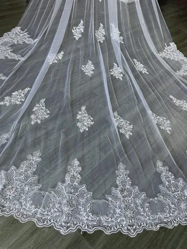 Vista 4 de Wedding Veils White Ivory 1 Tier Cathedral Beaded with Rhinestones Long with Comb