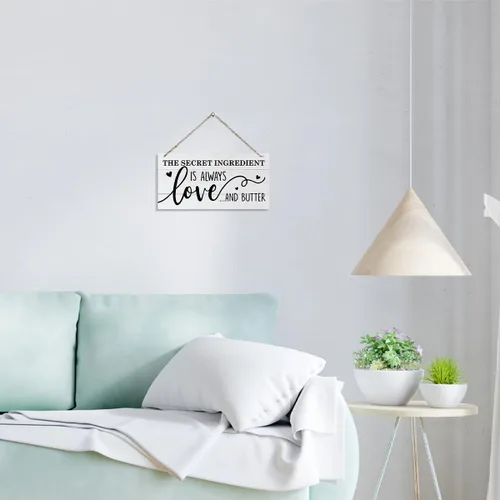 Vista 5 de Cartel de cocina divertido con texto en inglés "The Secret Ingredient Is Always Love and Butter", letrero decorativo para colgar en la pared