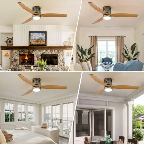 Vista 2 de EKIZNSN 52 Inch DC Low Profile Flish Mount Ceiling Fan with Lights and Remote Control for Bedroom, Brushed Nickel